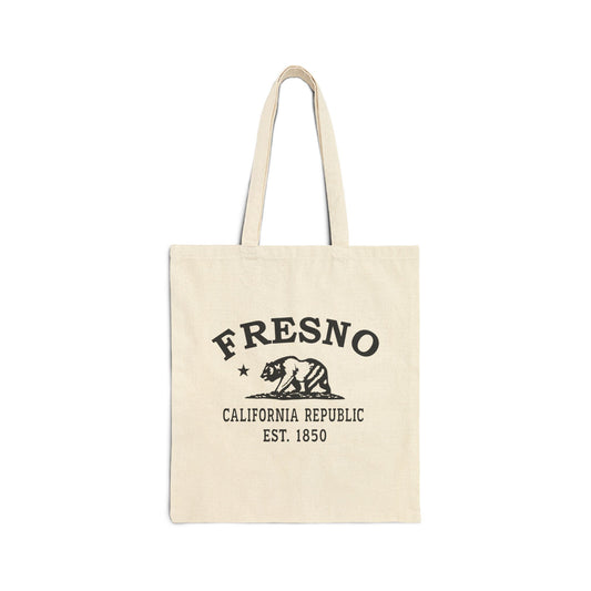 Fresno California Vintage Retro Cotton Canvas Tote Bag - Black Logo