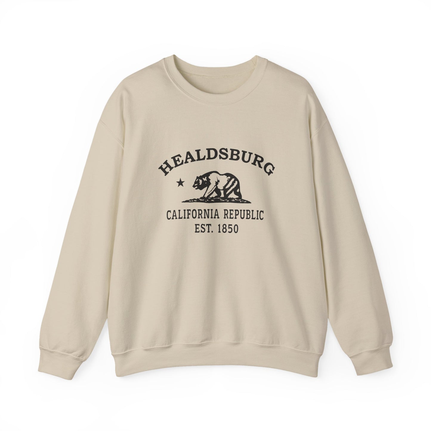 Healdsburg California Vintage Retro Unisex Heavy Crewneck Sweatshirt - Black Logo
