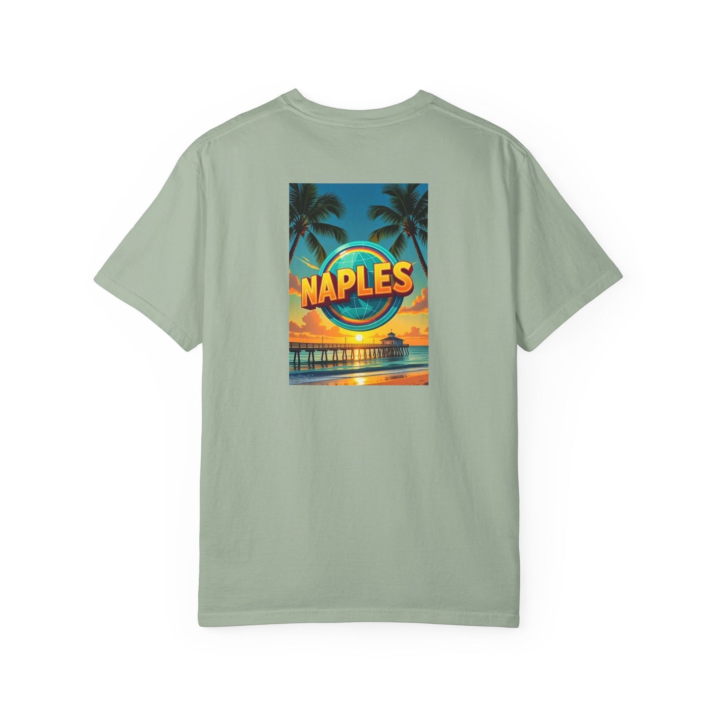 Naples Florida Vintage Retro Back Printed Art Series Cotton Tee - Black Logo