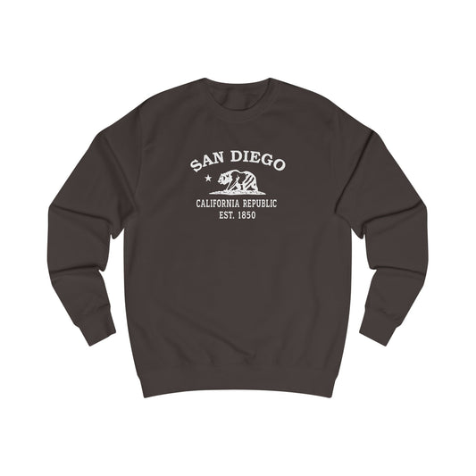 San Diego California Vintage Retro Premium Crewneck Sweatshirt - White Logo - Bottle Green