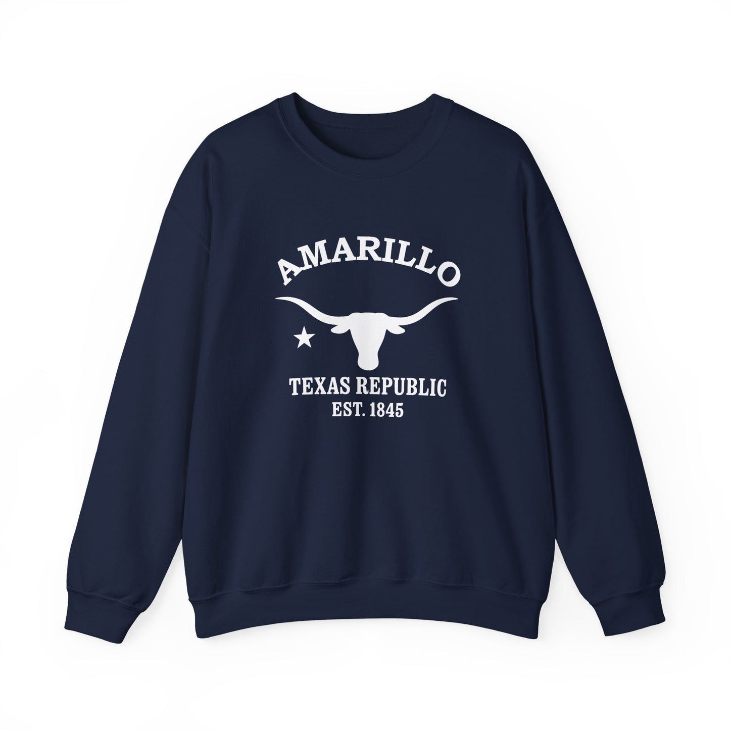 Amarillo Texas Vintage Retro Unisex Heavy Crewneck Sweatshirt - White Logo