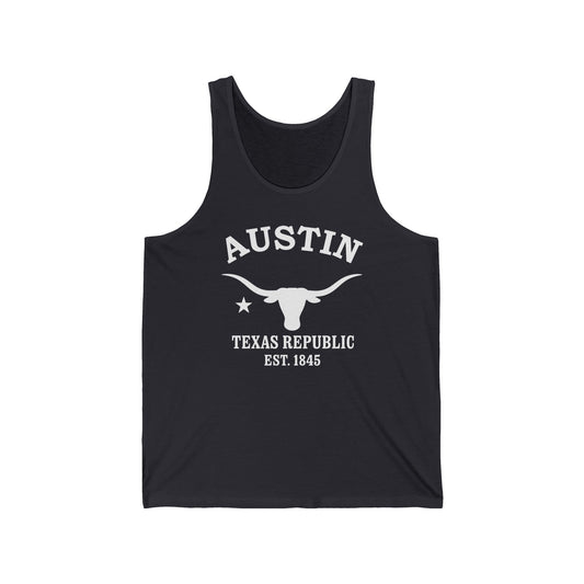 Austin Texas Vintage Retro Unisex Cotton Jersey Tank Top - White Logo