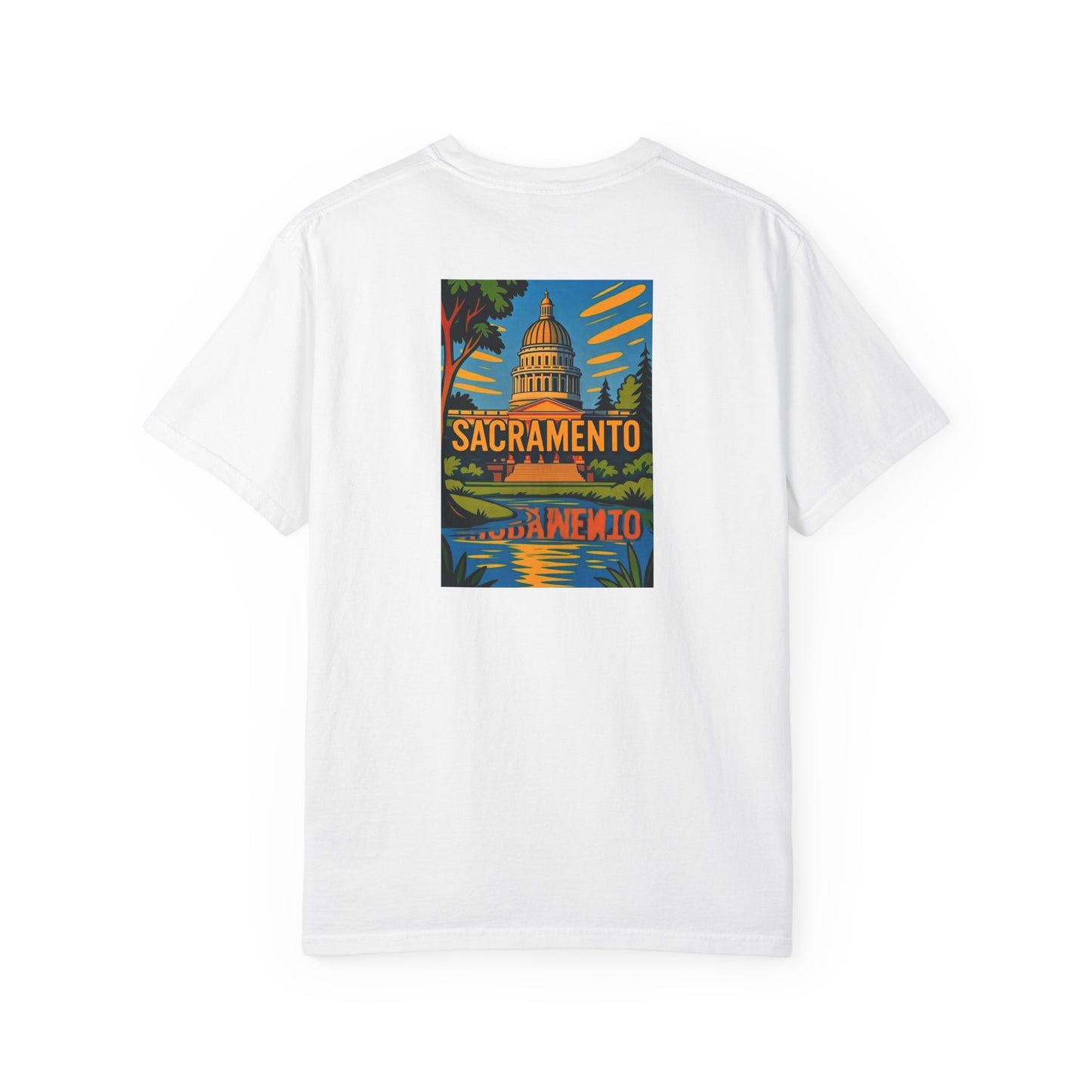 Sacramento California Vintage Retro Back Printed Art Series Cotton Tee - Black Logo