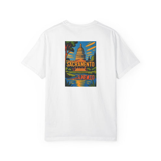 Sacramento California Vintage Retro Back Printed Art Series Cotton Tee - Black Logo