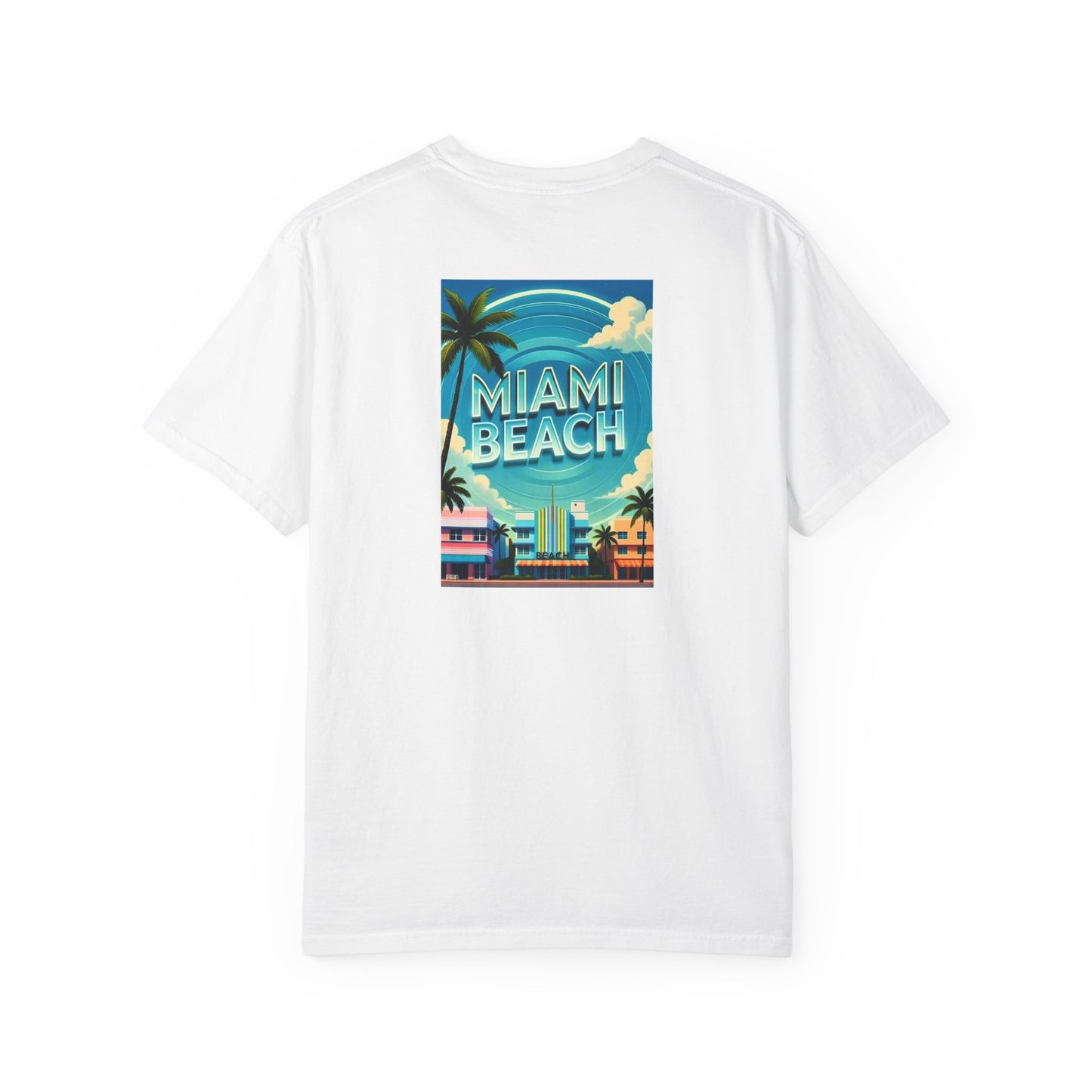 Miami Beach Florida Vintage Retro Back Printed Art Series Cotton Tee - Black Logo