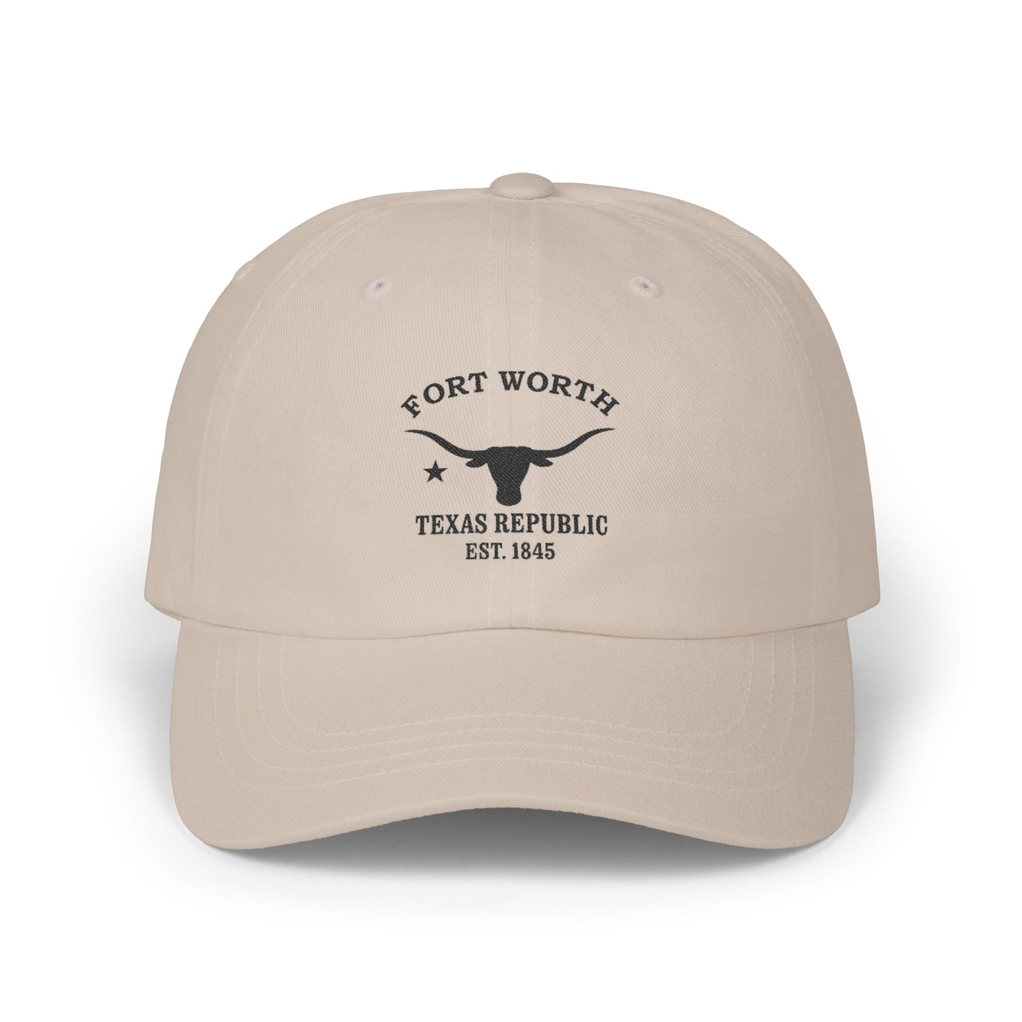 Fort Worth Texas Vintage Retro Embroidered Cotton Cap - Black Logo