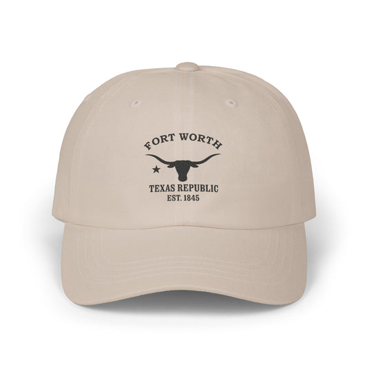 Fort Worth Texas Vintage Retro Embroidered Cotton Cap - Black Logo
