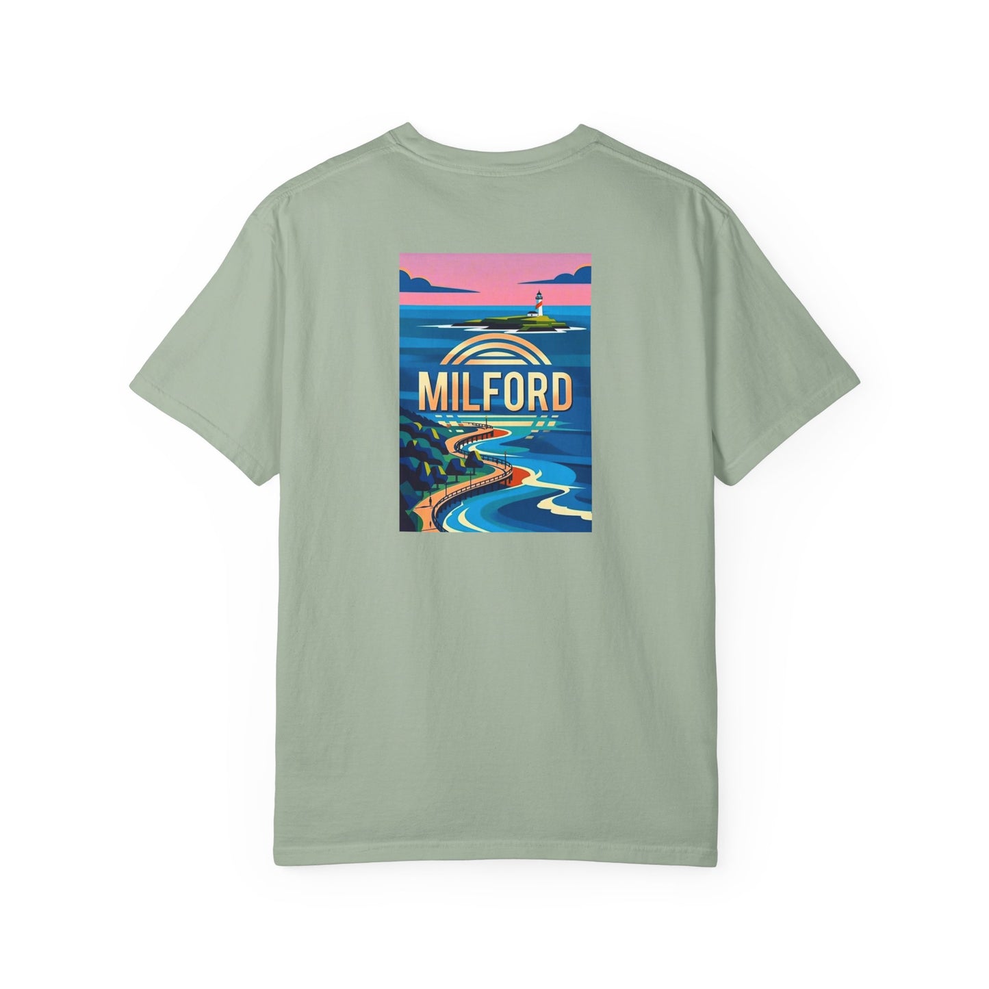 Milford Connecticut Vintage Retro Back Printed Art Series Cotton Tee - Black Logo