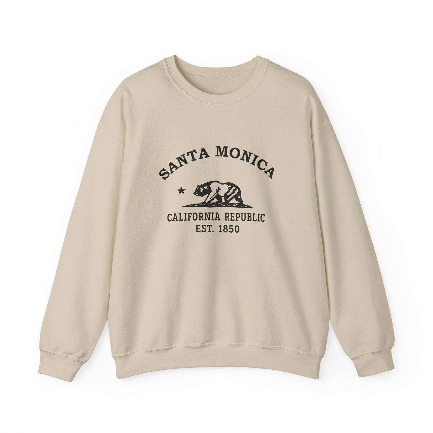 Santa Monica California Vintage Retro Unisex Heavy Crewneck Sweatshirt - Black Logo