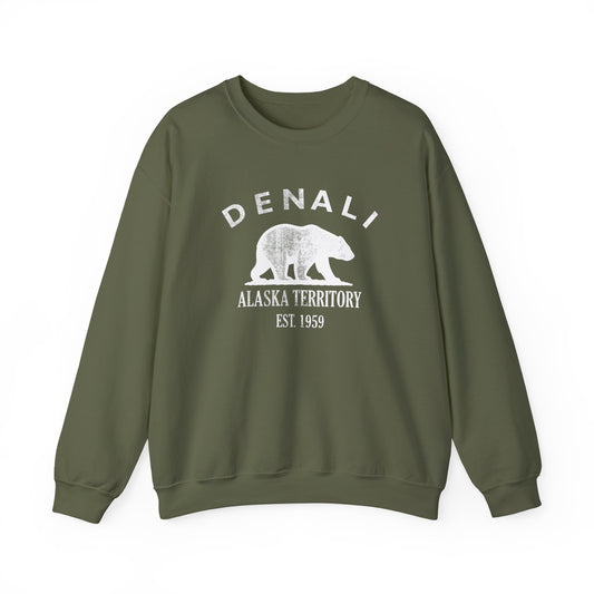Denali Alaska Vintage Retro Unisex Heavy Crewneck Sweatshirt - White Logo