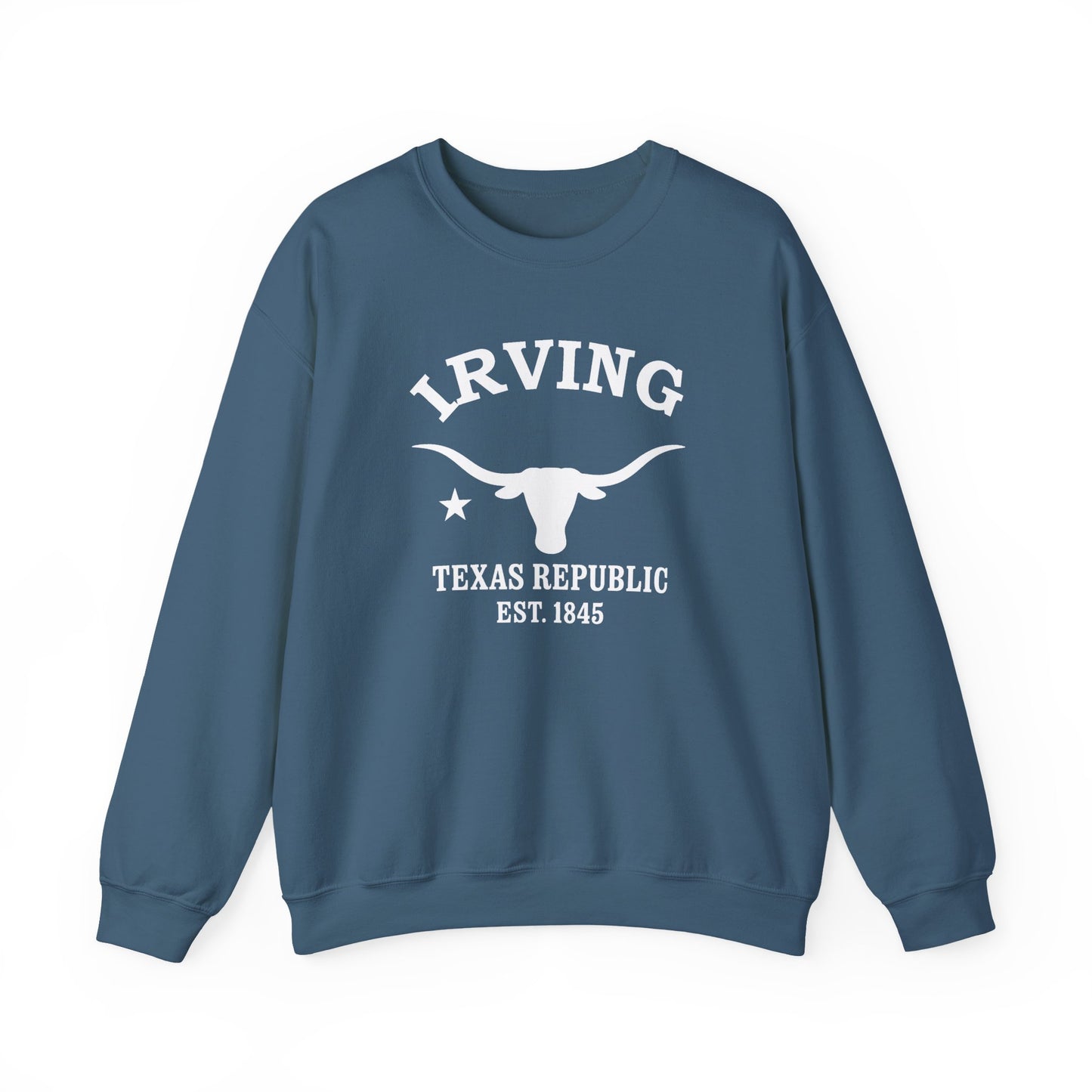 Irving Texas Vintage Retro Unisex Heavy Crewneck Sweatshirt - White Logo