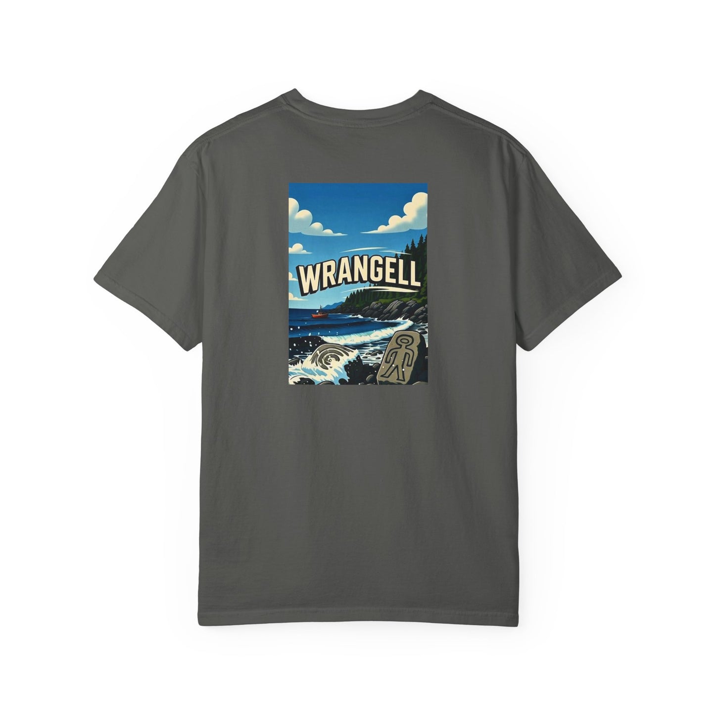 Wrangell Alaska Vintage Retro Back Printed Art Series Cotton Tee - Black Logo