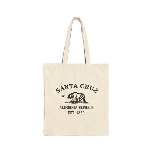 Santa Cruz California Vintage Retro Cotton Canvas Tote Bag - Black Logo