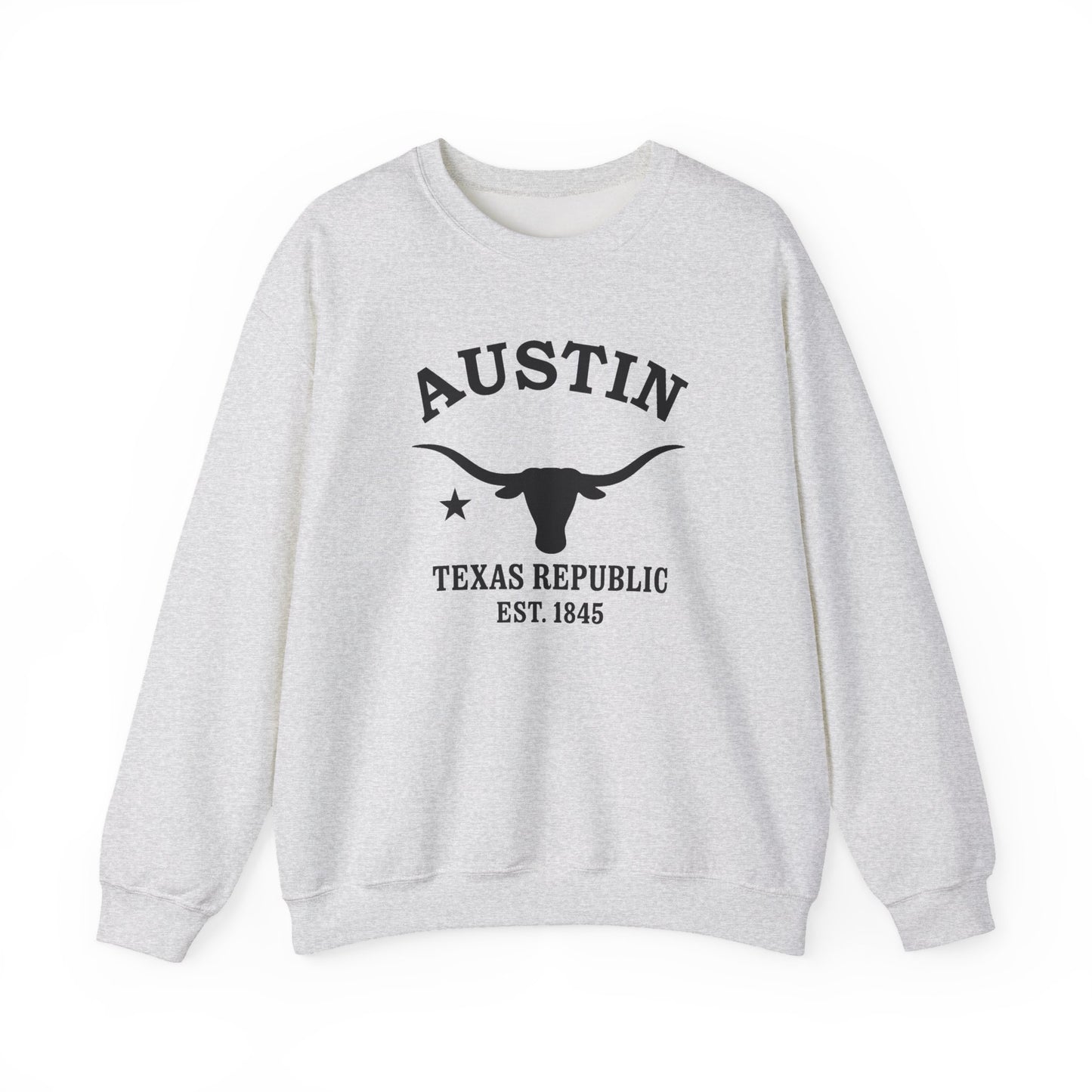 Austin Texas Vintage Retro Unisex Heavy Crewneck Sweatshirt - Black Logo