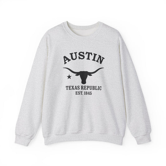Austin Texas Vintage Retro Unisex Heavy Crewneck Sweatshirt - Black Logo