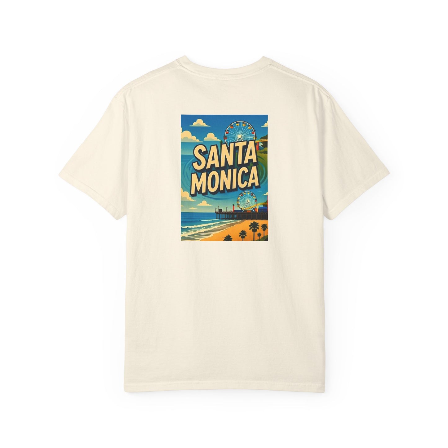 Santa Monica California Vintage Retro Back Printed Art Series Cotton Tee - Black Logo