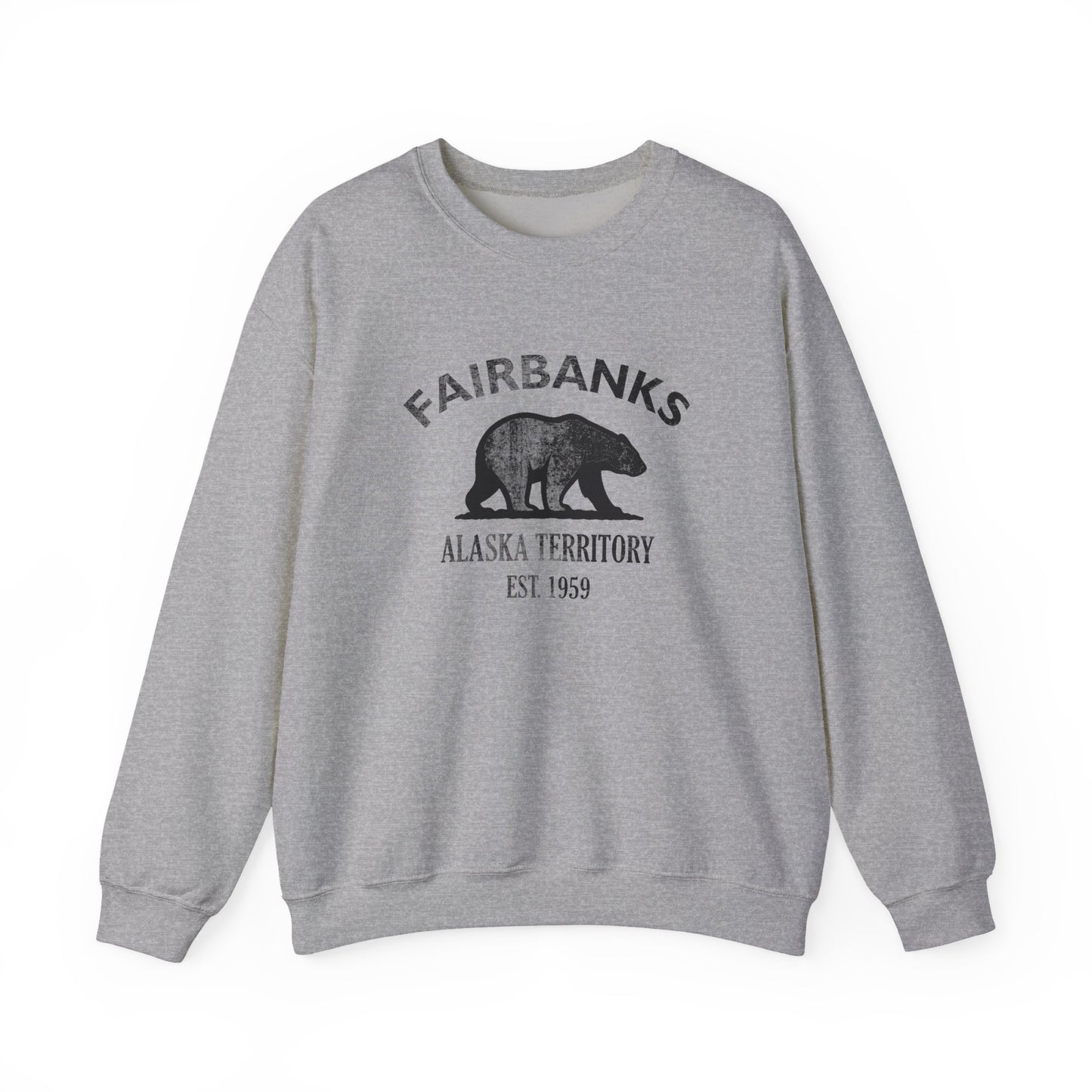 Fairbanks Alaska Vintage Retro Unisex Heavy Crewneck Sweatshirt - Black Logo