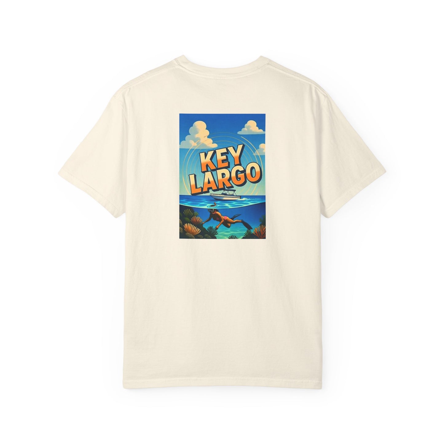 Key Largo Florida Vintage Retro Back Printed Art Series Cotton Tee - Black Logo