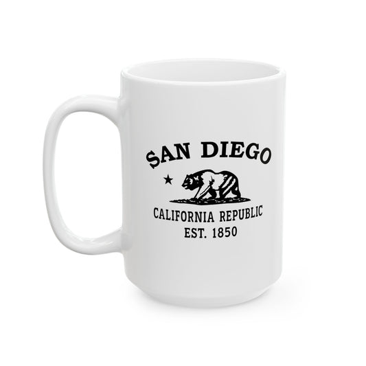 San Diego California Vintage Retro Ceramic Mug - Black Logo