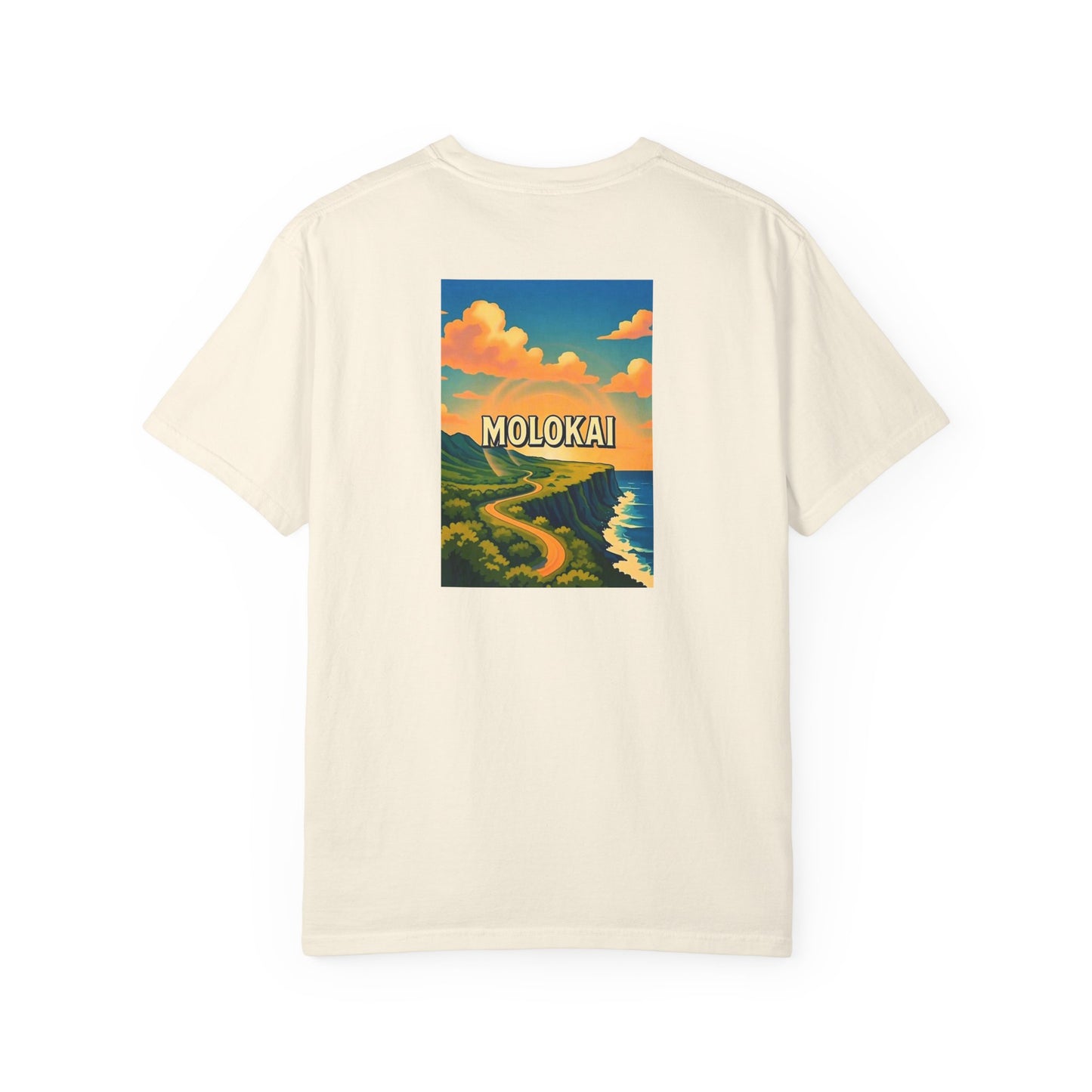 Molokai Hawaii Vintage Retro Back Printed Art Series Cotton Tee - Black Logo