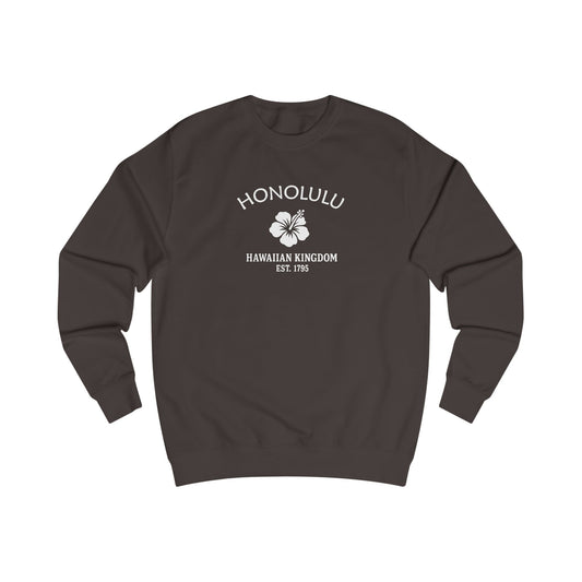 Honolulu Hawaii Vintage Retro Premium Crewneck Sweatshirt - White Logo - Bottle Green