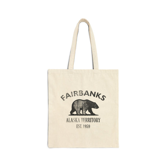 Fairbanks Alaska Vintage Retro Cotton Canvas Tote Bag - Black Logo