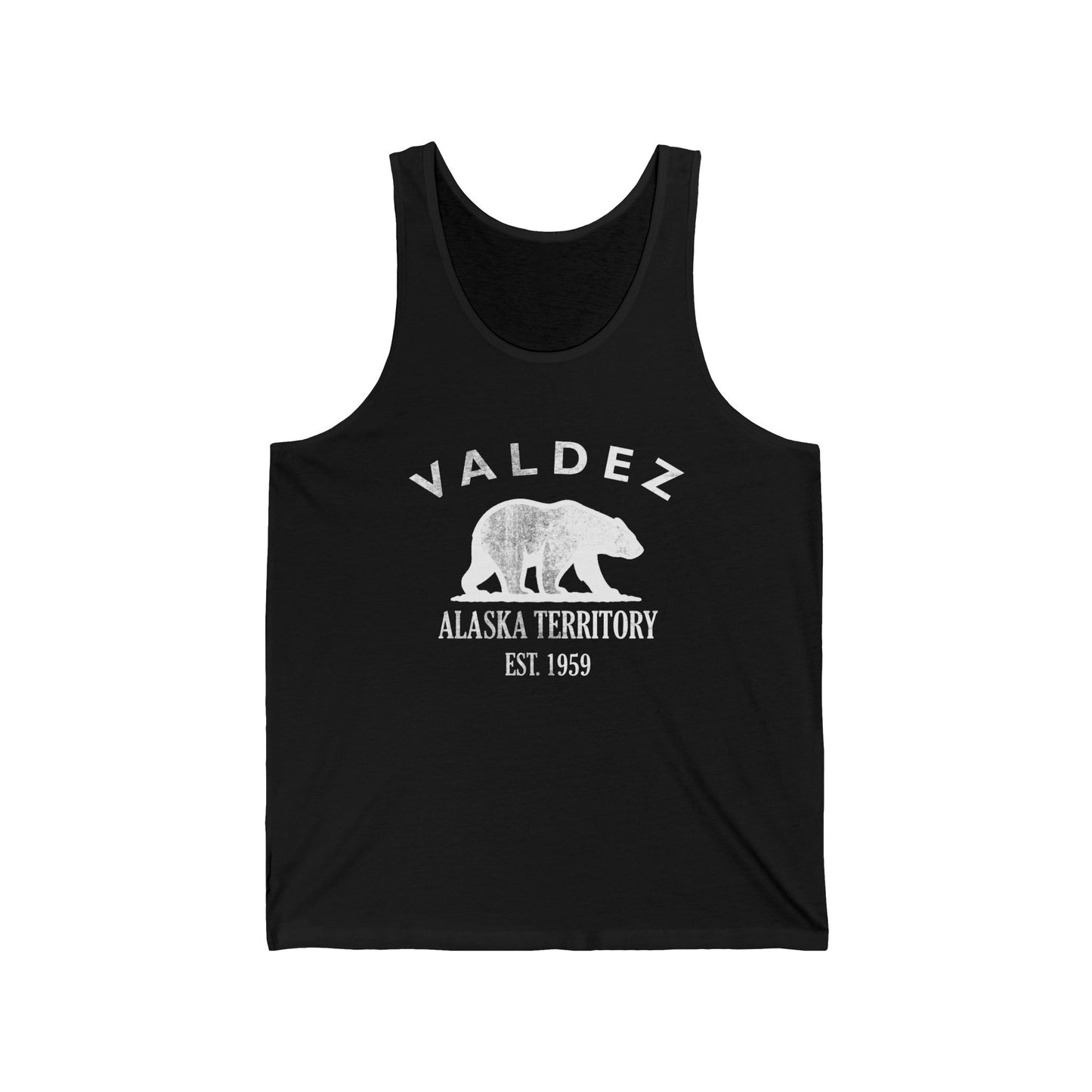 Valdez Alaska Vintage Retro Unisex Cotton Jersey Tank Top - White Logo