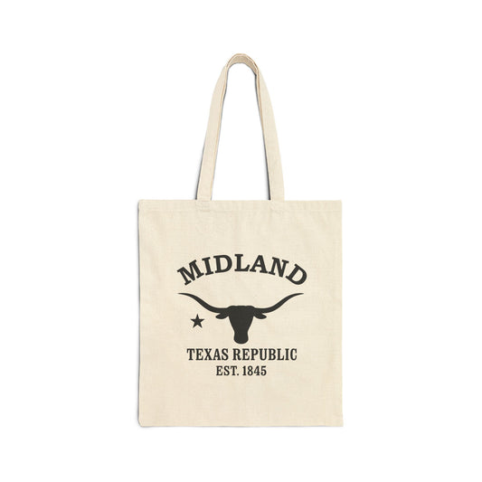 Midland Texas Vintage Retro Cotton Canvas Tote Bag - Black Logo