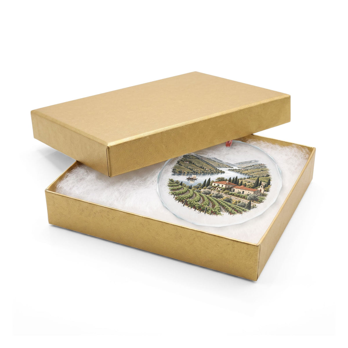 Douro Valley Portugal Crystal Holiday Ornament in Gold Gift Box, Quinta and Vineyards