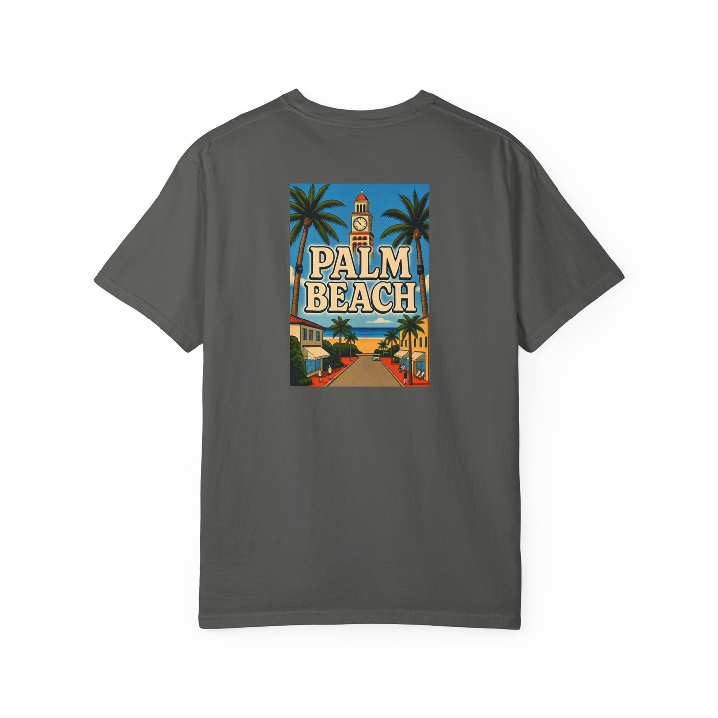 Palm Beach Florida Vintage Retro Back Printed Art Series Cotton Tee - Black Logo