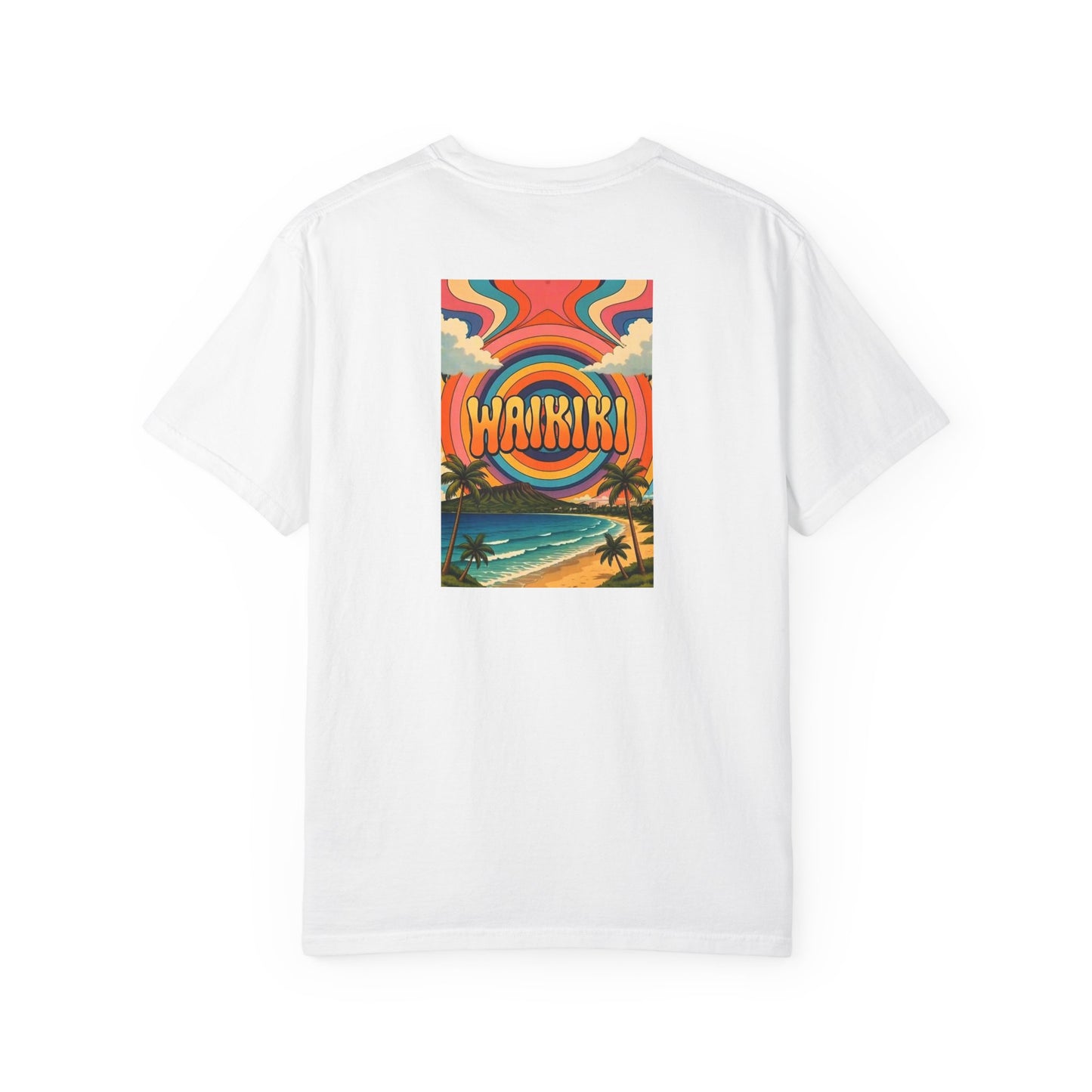Waikiki Hawaii Vintage Retro Back Printed Art Series Cotton Tee - Black Logo