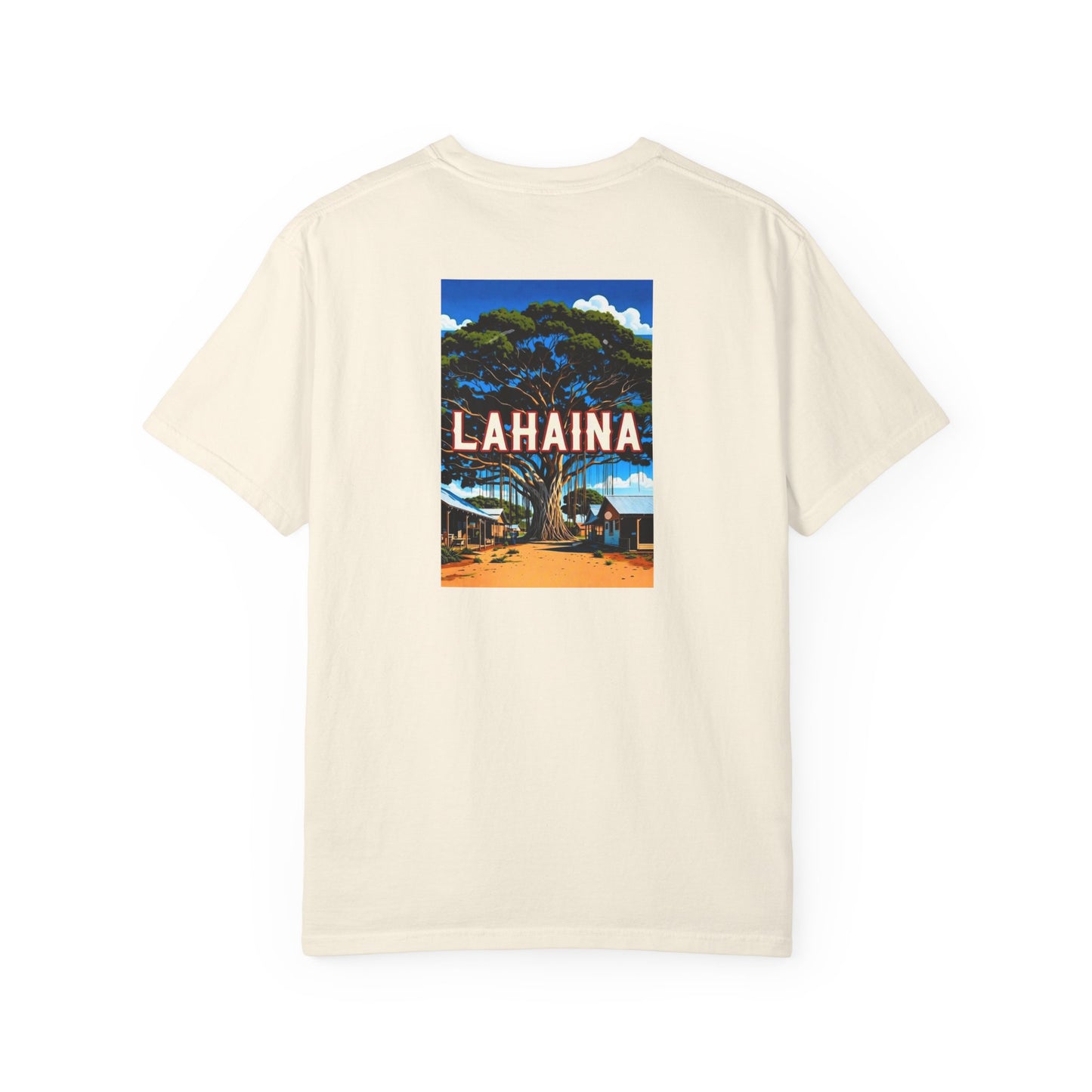 Lahaina Hawaii Vintage Retro Back Printed Art Series Cotton Tee - Black Logo