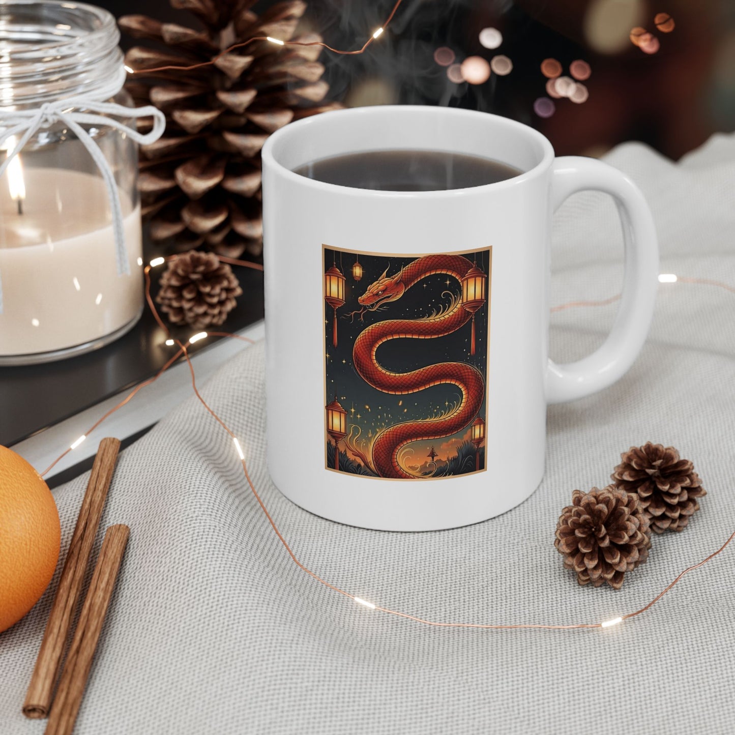 Zodiac Year of the Snake (2025+) Vintage Retro Art Series Ceramic Mug - Combo Logo