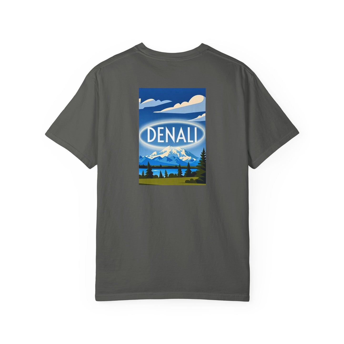 Denali Alaska Vintage Retro Back Printed Art Series Cotton Tee - Black Logo