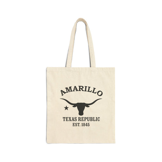 Amarillo Texas Vintage Retro Cotton Canvas Tote Bag - Black Logo