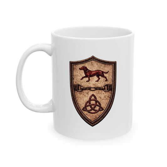 №108 Knight Crest Ceramic Mug · Live Your Best Knight · Temperantia Fiducia Perseverantia