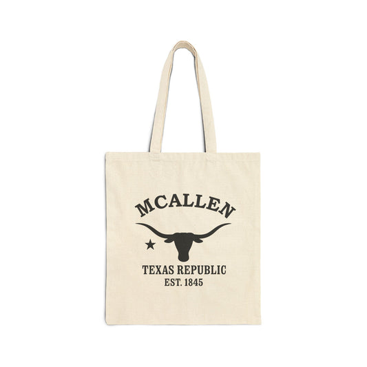 McAllen Texas Vintage Retro Cotton Canvas Tote Bag - Black Logo