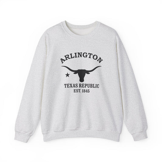 Arlington Texas Vintage Retro Unisex Heavy Crewneck Sweatshirt - Black Logo