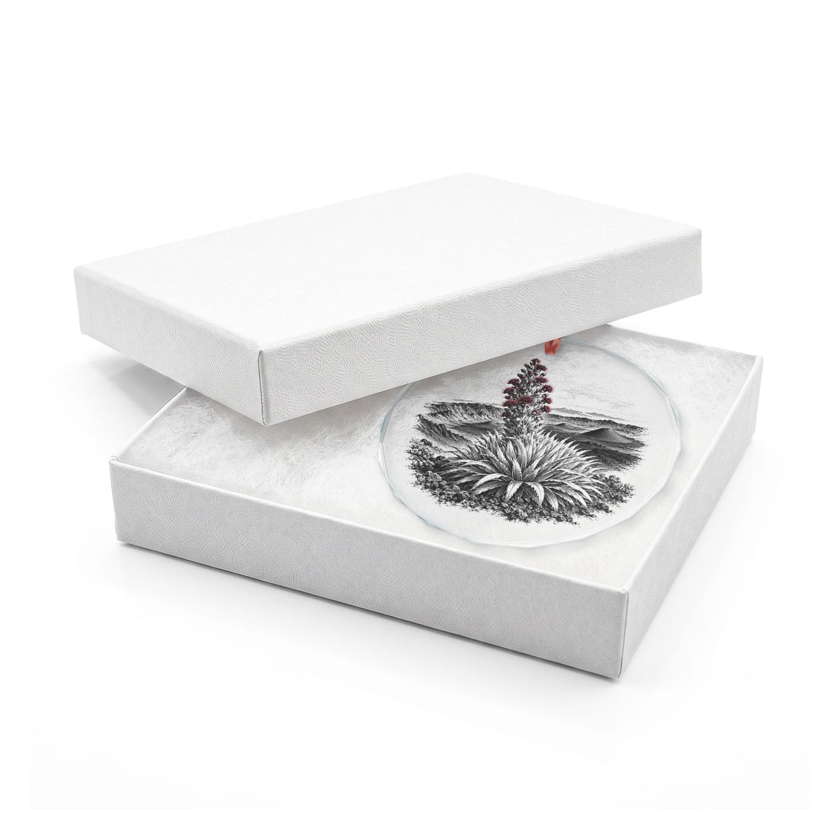 Haleakala Hawaii Holiday Ornament, Silversword, Crystal Glass Ornament in White Gift Box