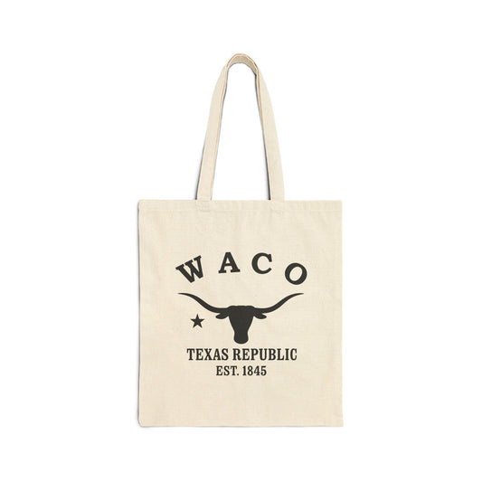 Waco Texas Vintage Retro Cotton Canvas Tote Bag - Black Logo