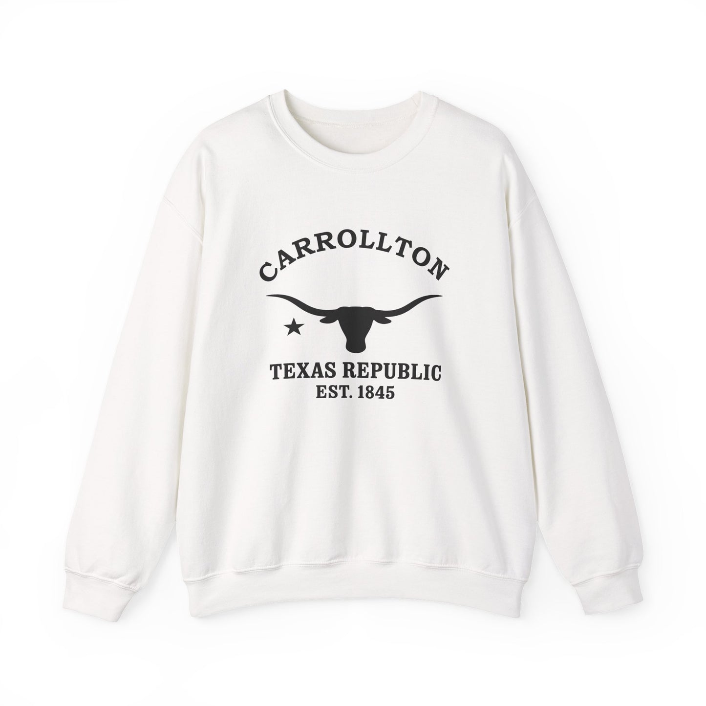 Carrollton Texas Vintage Retro Unisex Heavy Crewneck Sweatshirt - Black Logo