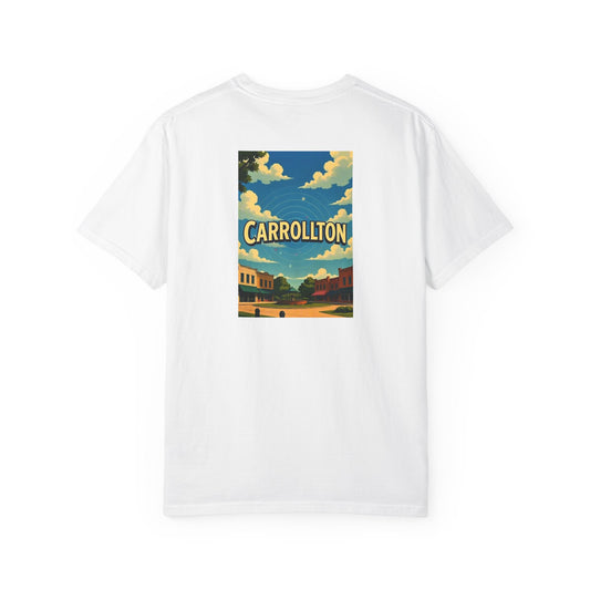 Carrollton Texas Vintage Retro Back Printed Art Series Cotton Tee - Black Logo