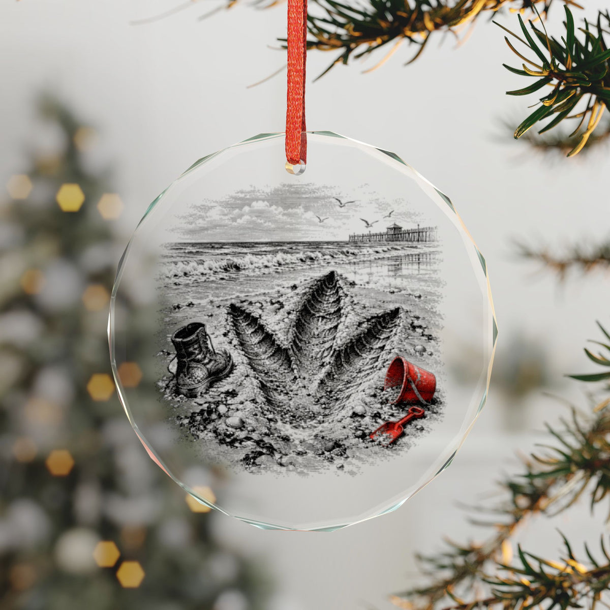 Clearwater Florida Holiday Ornament, Giant Penguin Footprint, Crystal Glass Ornament Hanging on a Christmas Tree