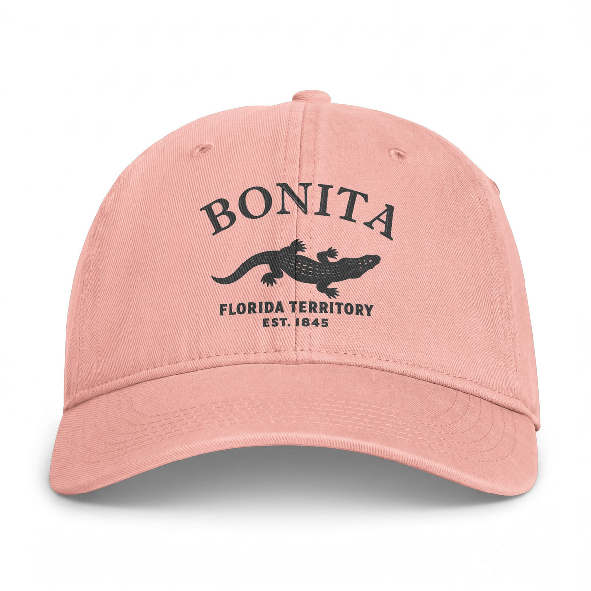 Bonita Springs Florida Retro Vintage Washed Cap in Peachy, Charcoal Printed Town Logo