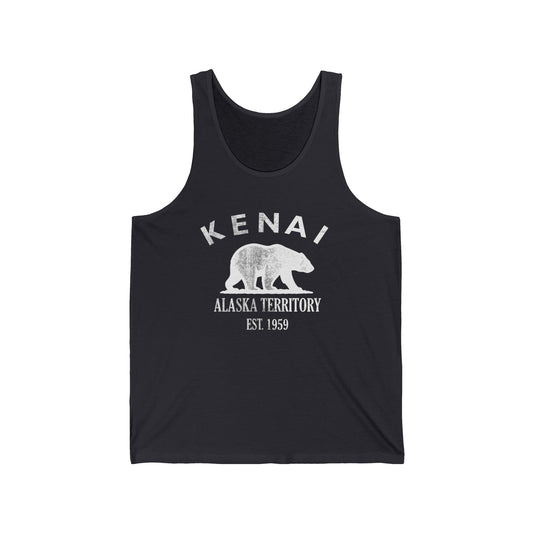 Kenai Alaska Vintage Retro Unisex Cotton Jersey Tank Top - White Logo