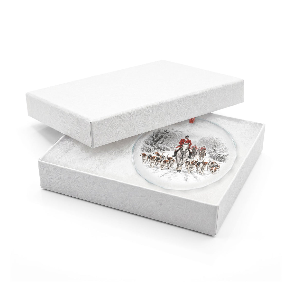 Equestrian Holiday Parade Crystal Ornament in White Gift Box