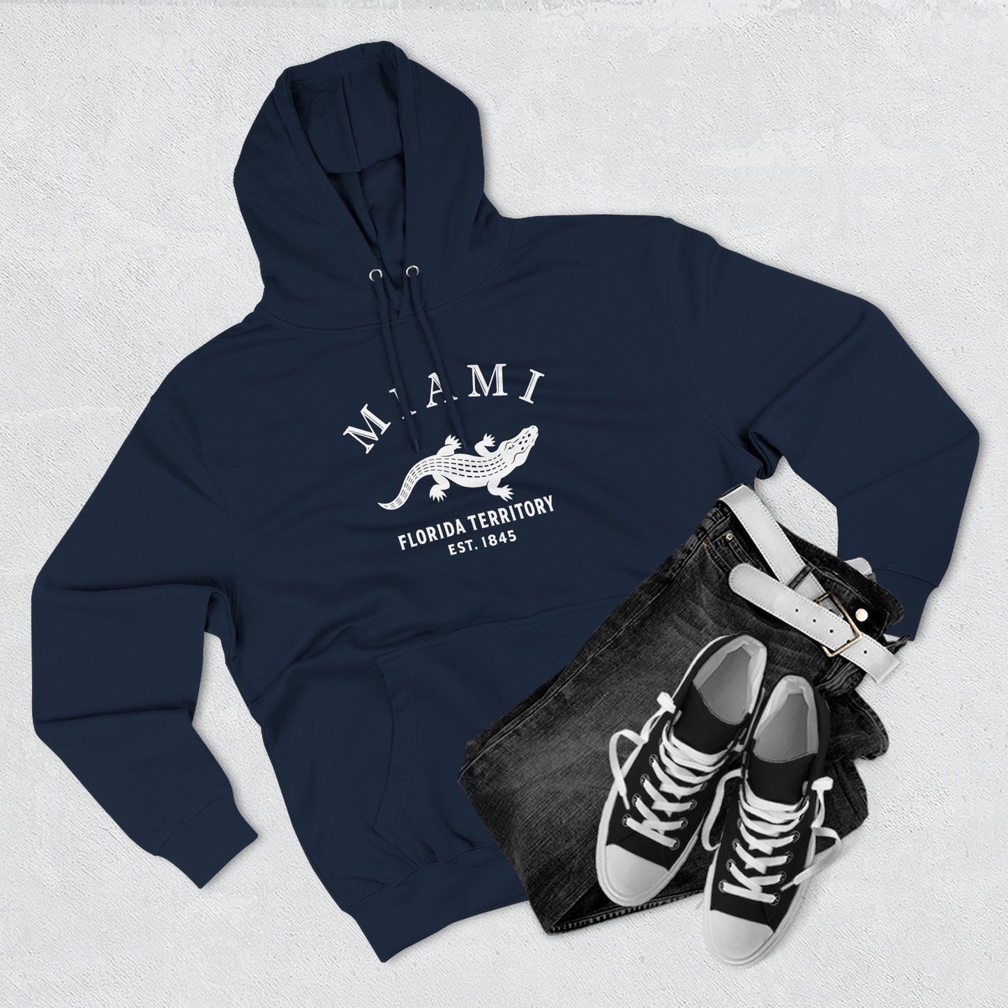 Miami Florida Vintage Retro Unisex Heavy Cotton Hoodie - White Logo