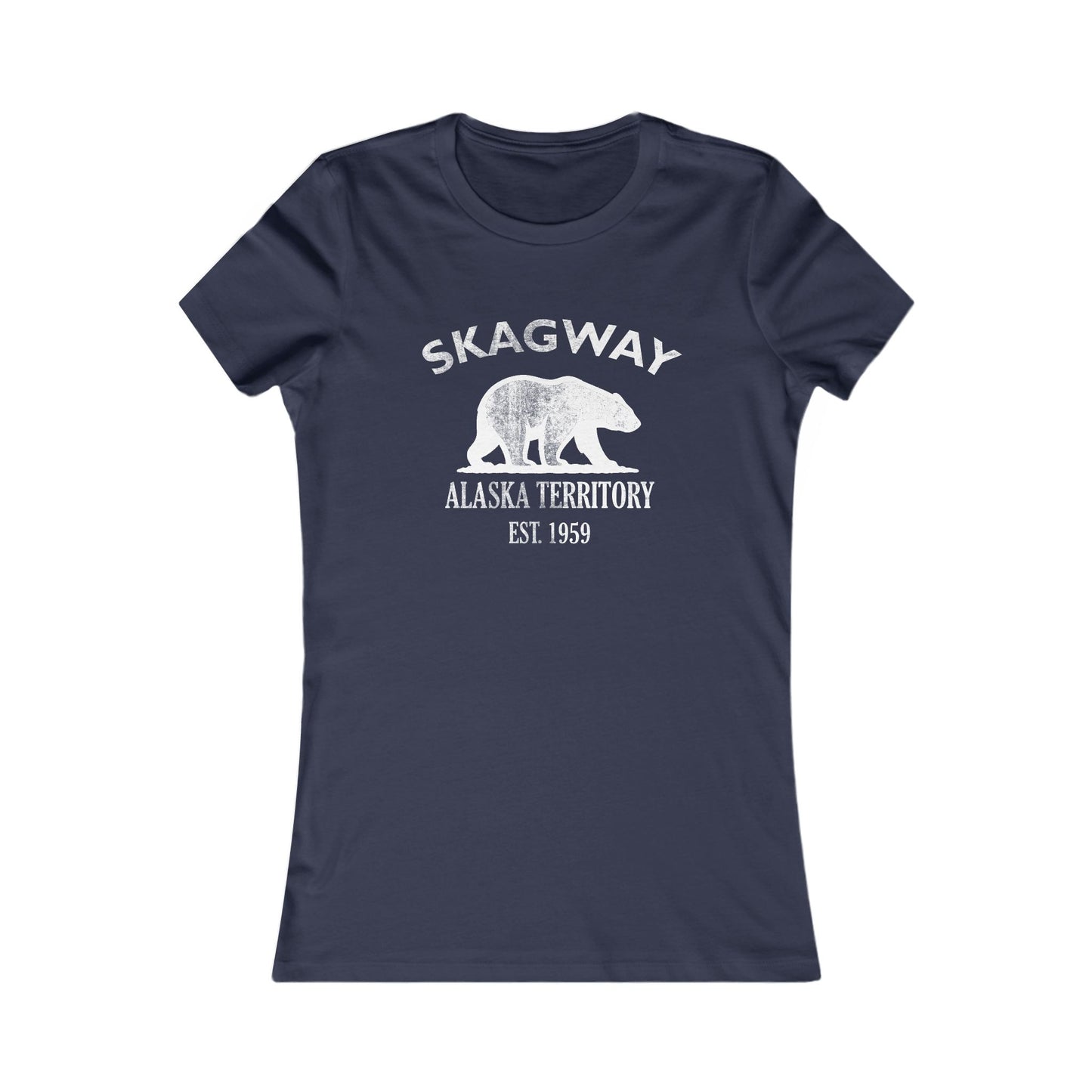 Skagway Alaska Vintage Retro Womens Fitted Ringspun Cotton Tee - White Logo