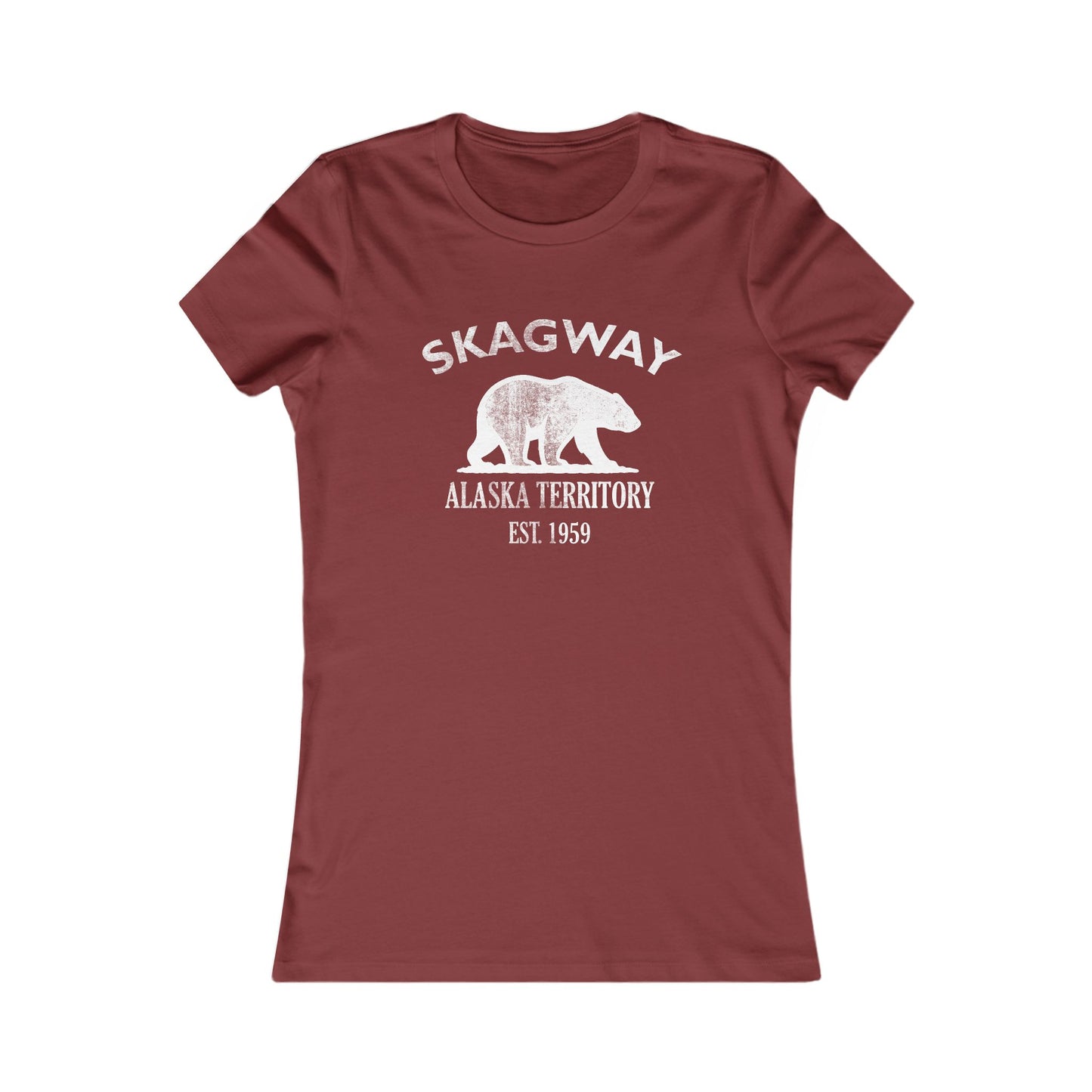 Skagway Alaska Vintage Retro Womens Fitted Ringspun Cotton Tee - White Logo