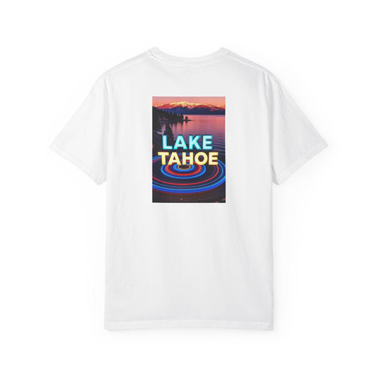 Lake Tahoe California Vintage Retro Back Printed Art Series Cotton Tee - Black Logo